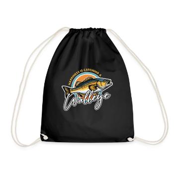 Walleye Fishing Happiness Is Catching Fishing Rod - Drawstring Bag - black - Front