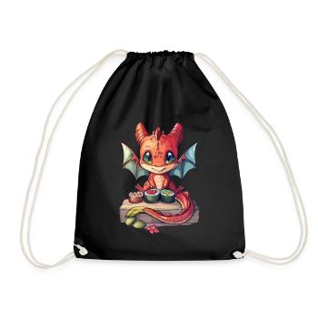 Drache Sushi Japanisch Kawaii - Turnbeutel - Schwarz - Vorne
