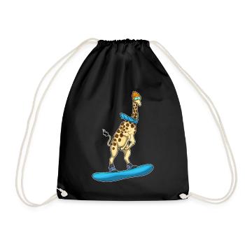 Giraffe Snowboarder Snowboard - Drawstring Bag - black - Front