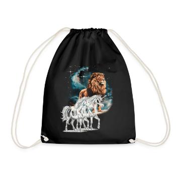 Unicorns, Lion, Fantasy Animals, Lions, Unicorn - Drawstring Bag - black - Front