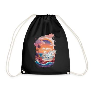 nature, sunset, unicorns, mythical animals, horses - Drawstring Bag - black - Front