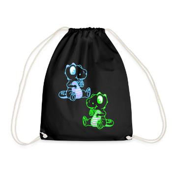 Fantasy Kinder Dinoe Dinosaurier Drachen Retro - Turnbeutel - Schwarz - Vorne