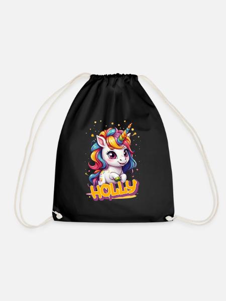 HOLLY - Schöner Mädchen Name mit süßem Einhorn - Turnbeutel - Schwarz