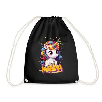 MARINA - Beautiful girl name with cute unicorn - Drawstring Bag - black - Front