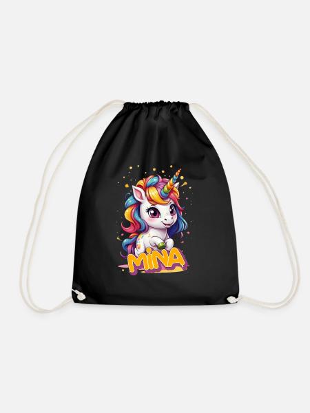 MINA - Schöner Mädchen Name mit süßem Einhorn - Turnbeutel - Schwarz
