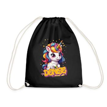 DENISE - Beau prénom de fille avec une jolie licorne - Sac de sport léger - noir - Devant