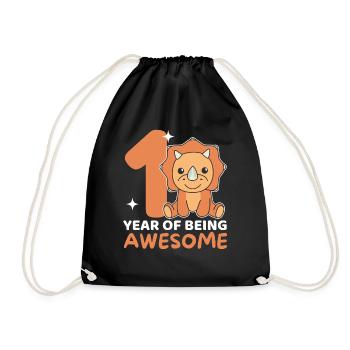 Triceratops for 1st birthday for children one year - Drawstring Bag - black - Front