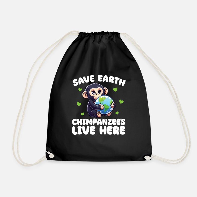 Rettet die Erde Schimpansen leben hier Earth Day - Turnbeutel - Schwarz
