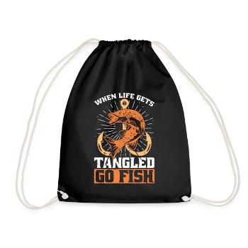 Fly Fishing When Life Get Tangled Go Fish Hunting - Drawstring Bag - black - Front