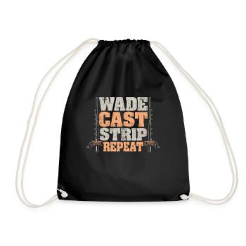 Fly Fishing Wade Cast Strip Repeat Bass Fishing - Drawstring Bag - black - Front