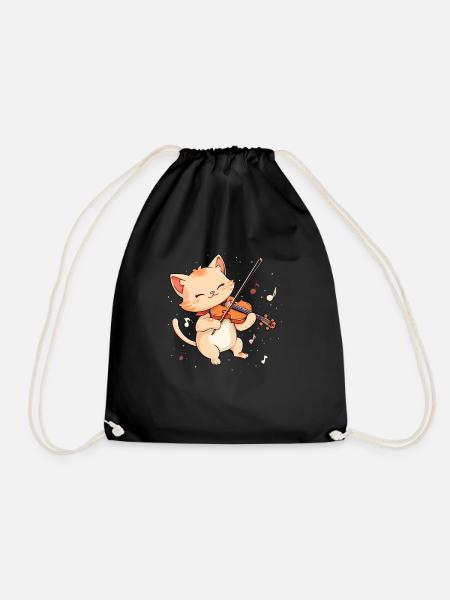 Cat playing violin instrument Violin - Turnbeutel - Schwarz