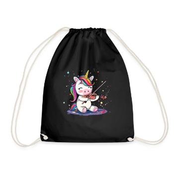 unicorn playing violin musical instrument - Turnbeutel - Schwarz - Vorne