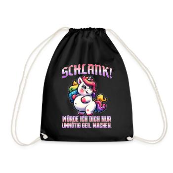 Schlank & Selbstbewusst: Ironisches Statement - Turnbeutel - Schwarz - Vorne
