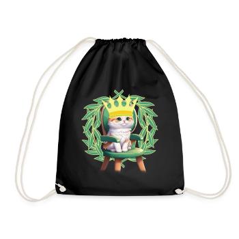Kitten Cat Princess Queen Crown - Drawstring Bag - black - Front
