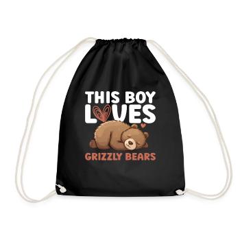 Grizzly Bear Boy Kids Brown Bear - Drawstring Bag - black - Front