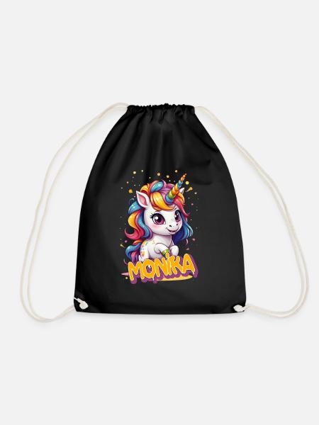 MONIKA - Schöner Mädchen Name mit süßem Einhorn - Turnbeutel - Schwarz