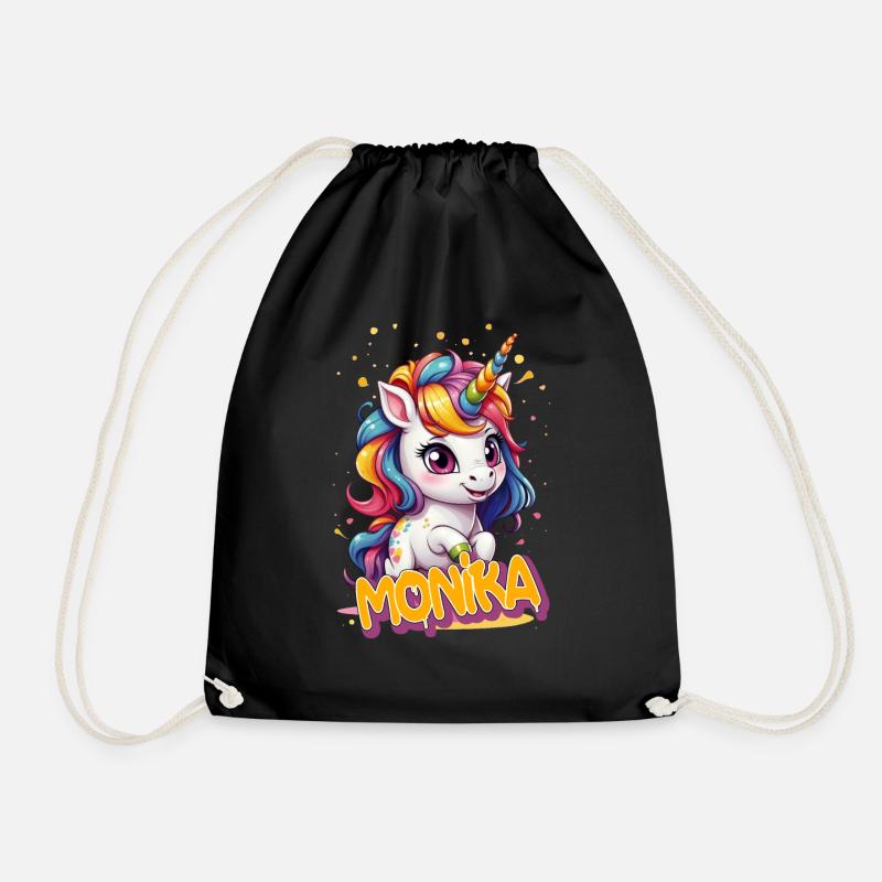 MONIKA - Schöner Mädchen Name mit süßem Einhorn - Turnbeutel - Schwarz