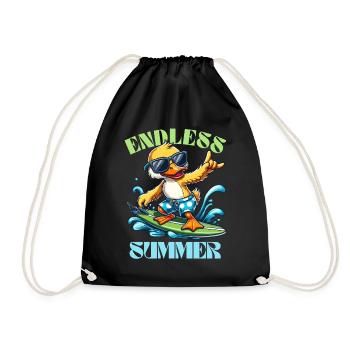 Summer Surfing Duck Holiday Sea Wave Beach Cool - Drawstring Bag - black - Front