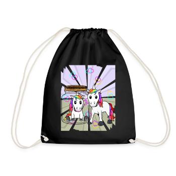 Unicorns Unicorn Mythical Animal Love Heart Valentine - Drawstring Bag - black - Front