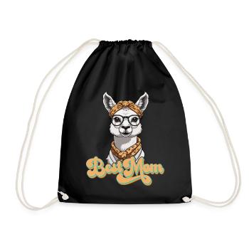 Llama Loving Mom Funny Mom Design - Drawstring Bag - black - Front