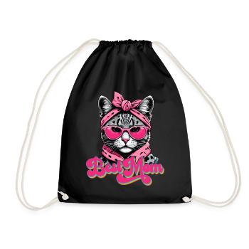 Best Mom Cute Cat Mom Style - Drawstring Bag - black - Front