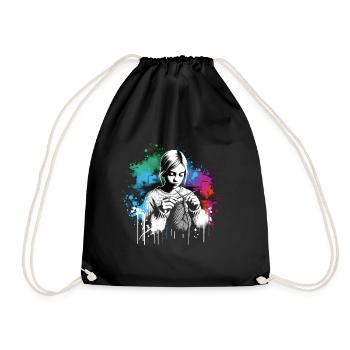 girl who love crocheting - Drawstring Bag - black - Front