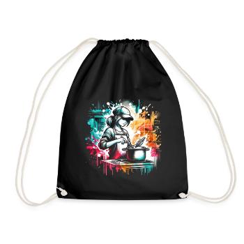 girl who love cooking - Drawstring Bag - black - Front