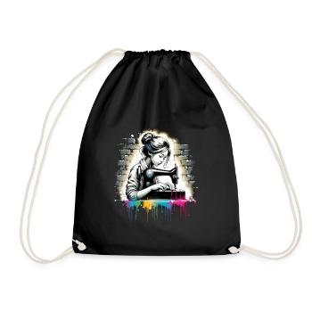 girl who love sewing - Drawstring Bag - black - Front