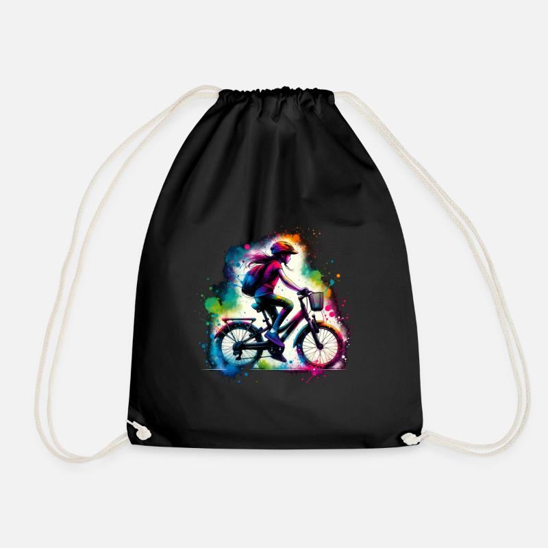 girl who love cycling - Drawstring Bag - black