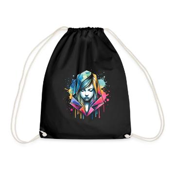girl who love origami - Drawstring Bag - black - Front