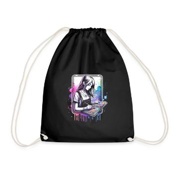 girl who love scrapbooking - Drawstring Bag - black - Front