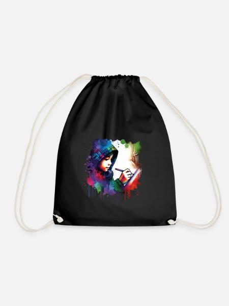 girl who love drawing - Drawstring Bag - black