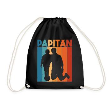 Papa Fußball Trikot Retro - Papitän Spruch Lustig - Turnbeutel - Schwarz - Vorne