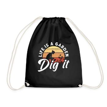 Gardener Life Is A Garden Dig It Retro Gardening - Drawstring Bag - black - Front