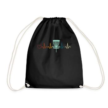 Disc golfing heartbeat disc golf basket Disc golf - Drawstring Bag - black - Front
