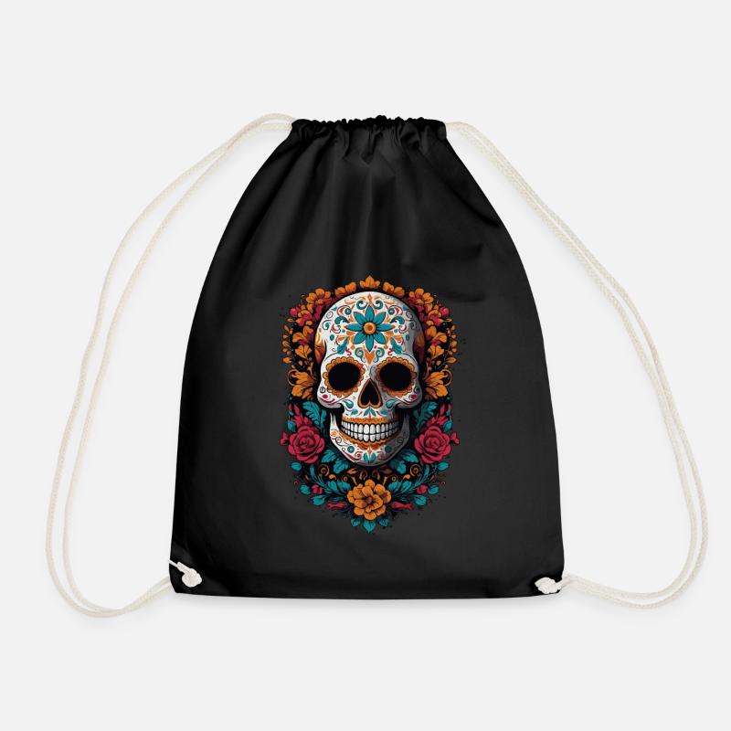 Dia De Muertos Mexico Sugar Skull Skull Design - Drawstring Bag - black