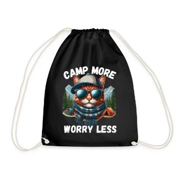 Camping Cat Mountains Campsite Camper Tent Meow - Drawstring Bag - black - Front