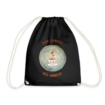 Espresso, Coffee, Kaffee, Latte, Geschenkidee, Fun - Turnbeutel - Schwarz - Vorne