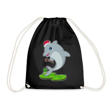 Dolphin Christmas Candy Cane - Drawstring Bag - black - Front