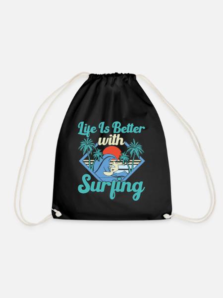 Surfer Palmen Sommer Sonne Strand Surfen - Turnbeutel - Schwarz
