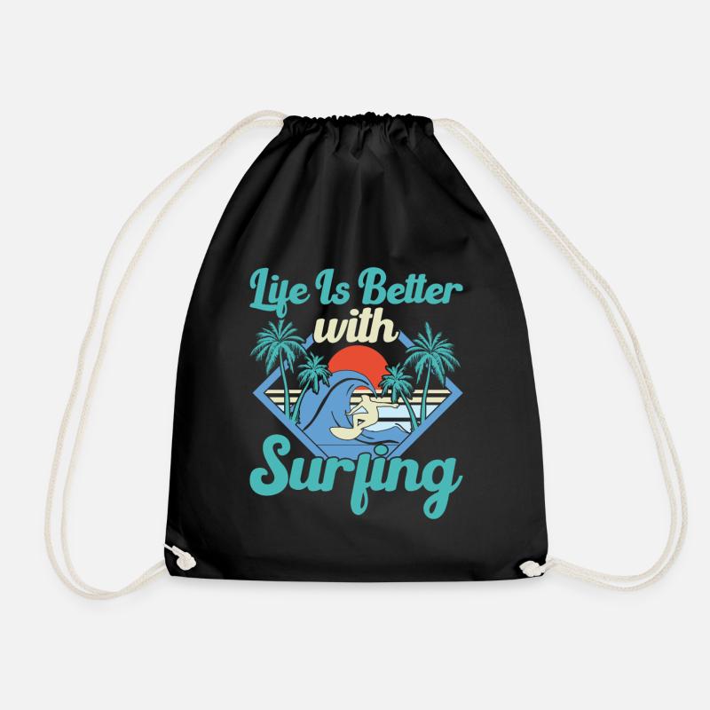 Surfer Palmen Sommer Sonne Strand Surfen - Turnbeutel - Schwarz