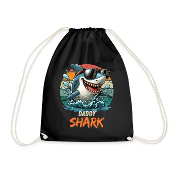 Father Father's Day Shark Daddy Shark Sea Holiday Funny - Drawstring Bag - black - Front
