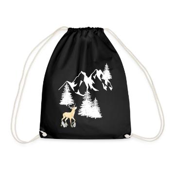 Mountains Peaks Spruce Navel Tree Deer Nature - Drawstring Bag - black - Front