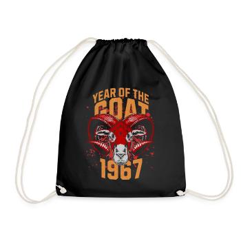 1967 - Jahr der Ziege - Chinesisches Sternzeichen - Turnbeutel - Schwarz - Vorne