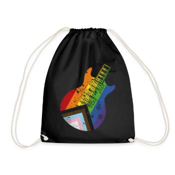 Pride Progress Flag Guitar - Drawstring Bag - black - Front