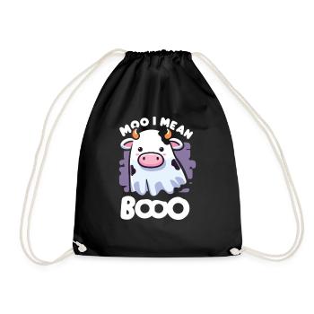 Moo Je veux dire Boo Mignon Kawaii Halloween Vache Fantôme - Sac de sport léger - noir - Devant