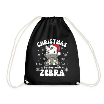 Weihnachten ist besser mit einem Zebra - Turnbeutel - Schwarz - Vorne