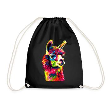 Alpaca Pop Art Bright Colors Llama Rainbow Alpaca - Drawstring Bag - black - Front