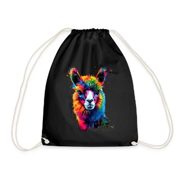 Alpaca Pop Art Bright Colors Llama Rainbow Alpaca - Drawstring Bag - black - Front