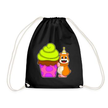 Hamster Birthday Cupcake - Drawstring Bag - black - Front